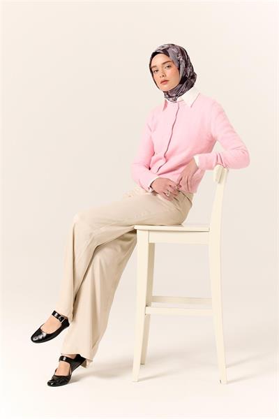 İnce Pamuk Soft Eşarp Pastel Mor-Siyah Desenli Kolay Şekil Alan 90x90