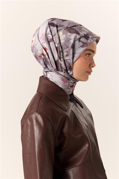 İnce Pamuk Soft Eşarp Pastel Mor-Fuşya Desenli Nefes Alan 90x90
