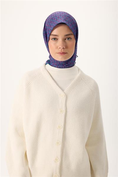 İnce Pamuk Soft Eşarp Mor-Gri-Mavi Düz Desenli Kaymaz Dokulu 90x90