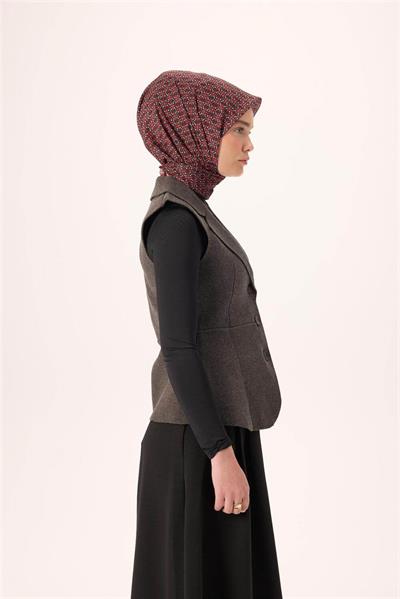 İnce Pamuk Soft Eşarp Siyah-Kırmızı Gri Desenli Kaymaz Dokulu Nefes Alan 90x90