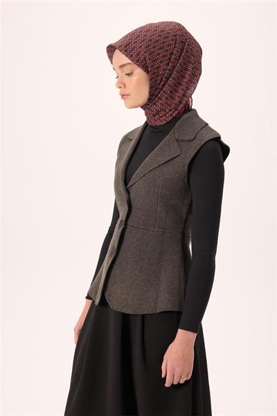 İnce Pamuk Soft Eşarp Siyah-Kırmızı Gri Desenli Kaymaz Dokulu Nefes Alan 90x90