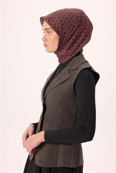İnce Pamuk Soft Eşarp Siyah-Kırmızı Gri Desenli Kaymaz Dokulu Nefes Alan 90x90