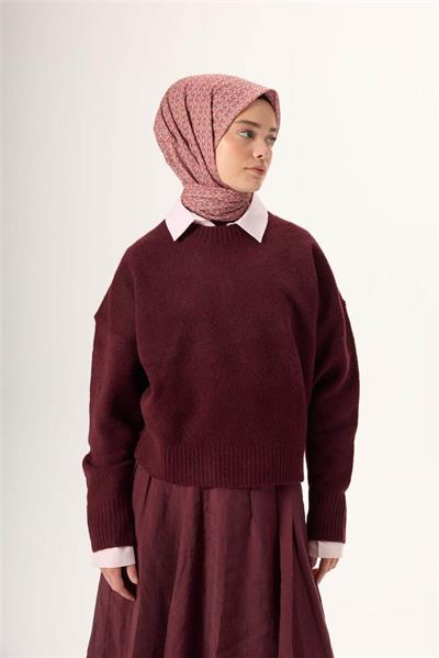 İnce Pamuk Soft Eşarp Şeftali-Antrasit Taş Desenli Kaymaz Dokulu Nefes Alan 90x90