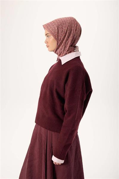 İnce Pamuk Soft Eşarp Şeftali-Antrasit Taş Desenli Kaymaz Dokulu Nefes Alan 90x90