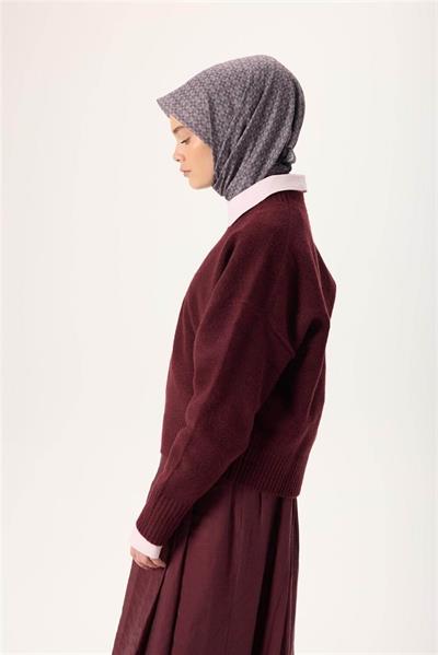 İnce Pamuk Soft Eşarp Pastel Mor-Antrasit Lila Desenli Kaymaz Dokulu Nefes Alan 90x90