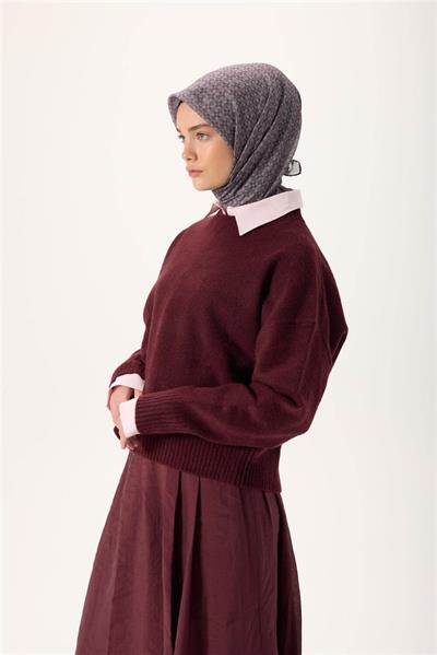 İnce Pamuk Soft Eşarp Pastel Mor-Antrasit Lila Desenli Kaymaz Dokulu Nefes Alan 90x90