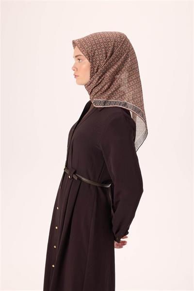 İnce Pamuk Soft Eşarp Kahverengi-Petrol Yeşili Vizon Desenli Kaymaz Dokulu Nefes Alan 90x90