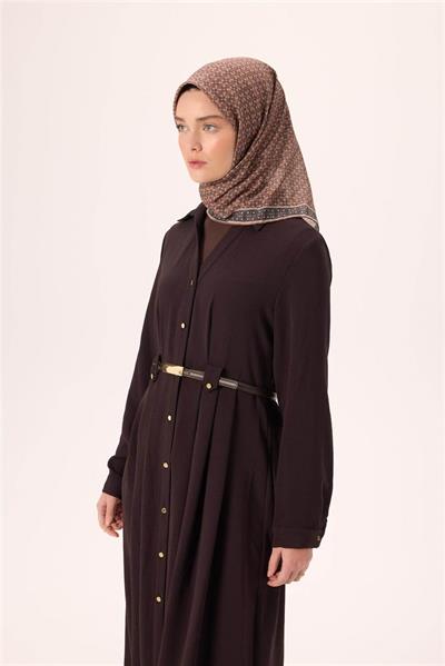 İnce Pamuk Soft Eşarp Kahverengi-Petrol Yeşili Vizon Desenli Kaymaz Dokulu Nefes Alan 90x90