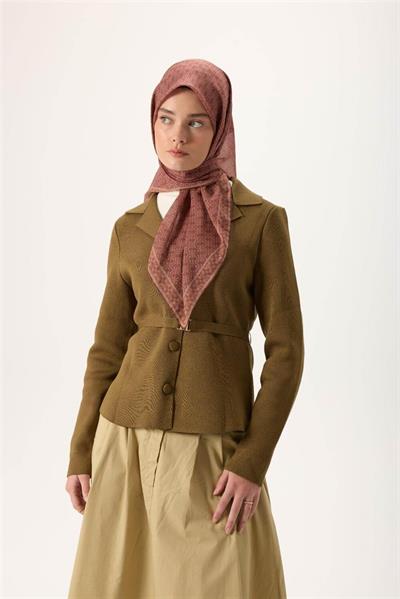 İnce Pamuk Soft Eşarp Soğan Kabuğu-Kiremit Bordo Desenli Kaymaz Dokulu Nefes Alan 90x90