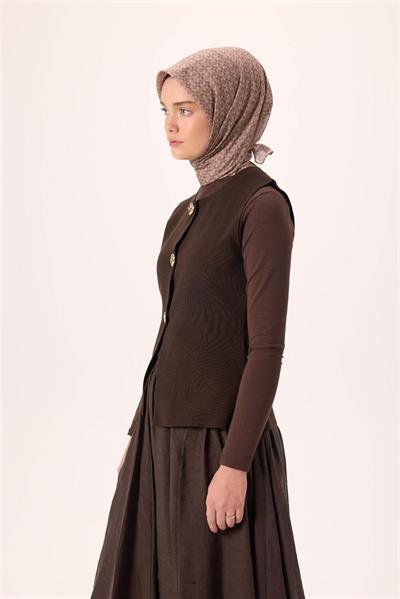 İnce Pamuk Soft Eşarp Acı Kahve-Vizon Sütlü Kahve Desenli Kaymaz Dokulu Nefes Alan 90x90