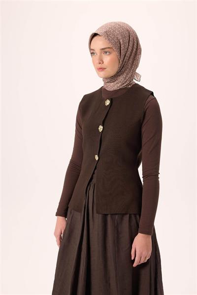 İnce Pamuk Soft Eşarp Acı Kahve-Vizon Sütlü Kahve Desenli Kaymaz Dokulu Nefes Alan 90x90