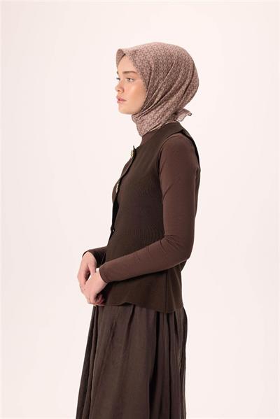İnce Pamuk Soft Eşarp Acı Kahve-Vizon Sütlü Kahve Desenli Kaymaz Dokulu Nefes Alan 90x90