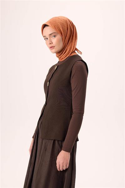 İnce Pamuk Soft Eşarp Koyu Turuncu-Gri Turuncu Desenli Kaymaz Dokulu Nefes Alan 90x90