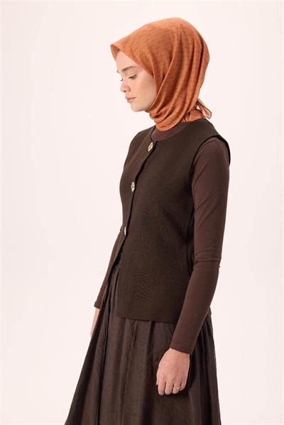 İnce Pamuk Soft Eşarp Koyu Turuncu-Gri Turuncu Desenli Kaymaz Dokulu Nefes Alan 90x90