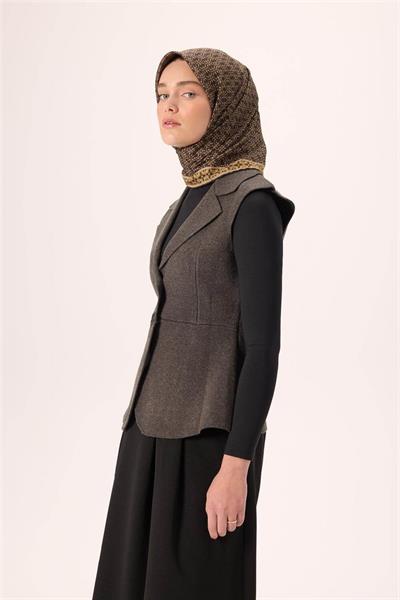 İnce Pamuk Soft Eşarp Siyah-Saman Bej Desenli Kaymaz Dokulu Nefes Alan 90x90