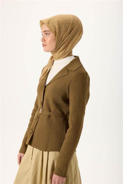 İnce Pamuk Soft Eşarp Saman-Hardal Bej Desenli Kaymaz Dokulu Nefes Alan 90x90