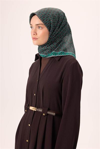 İnce Pamuk Soft Eşarp Soluk Siyah-Patina Desenli Tok Duruşlu Kaymaz 90x90