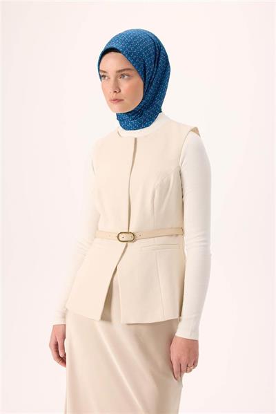 İnce Pamuk Soft Eşarp Mavi-Patina Desenli Tok Duruşlu Kaymaz 90x90