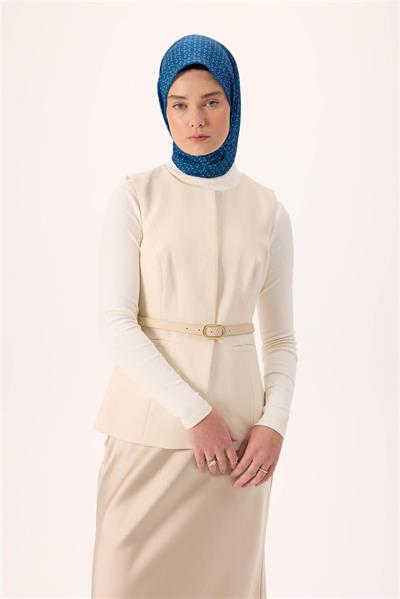 İnce Pamuk Soft Eşarp Mavi-Patina Desenli Tok Duruşlu Kaymaz 90x90