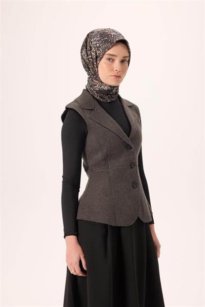 İnce Pamuk Soft Eşarp Siyah-Hardal Desenli Tok Duruşlu Kaymaz 90x90