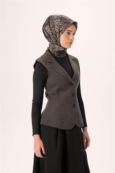 İnce Pamuk Soft Eşarp Siyah-Hardal Desenli Tok Duruşlu Kaymaz 90x90