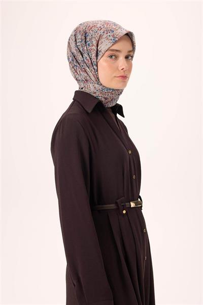 İnce Pamuk Soft Eşarp Vizon-Gece Mavisi Desenli Tok Duruşlu Kaymaz 90x90