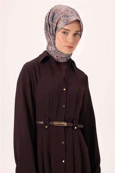 İnce Pamuk Soft Eşarp Vizon-Gece Mavisi Desenli Tok Duruşlu Kaymaz 90x90