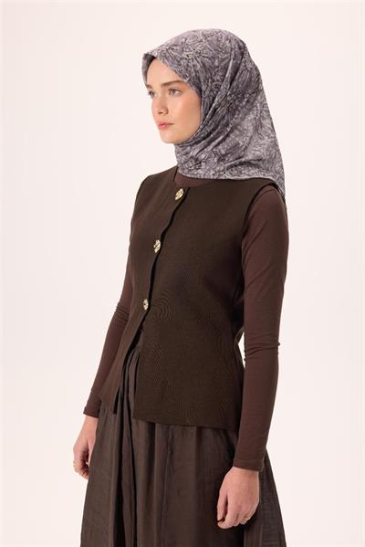 İnce Pamuk Soft Eşarp Soluk Mor-Antrasit Desenli Tok Duruşlu Kaymaz 90x90