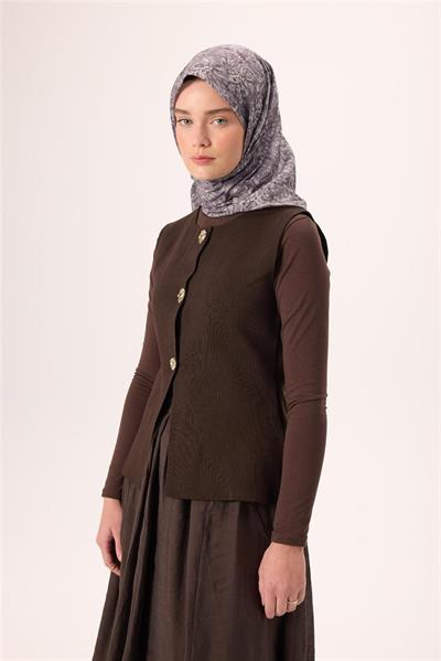 İnce Pamuk Soft Eşarp Soluk Mor-Antrasit Desenli Tok Duruşlu Kaymaz 90x90