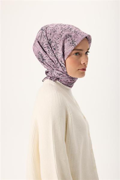 İnce Pamuk Soft Eşarp Pembe-Antrasit Desenli Tok Duruşlu Kaymaz 90x90