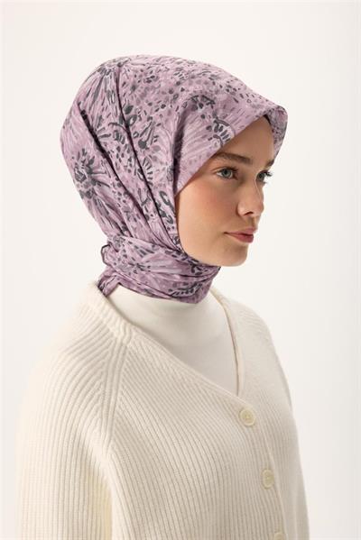 İnce Pamuk Soft Eşarp Pembe-Antrasit Desenli Tok Duruşlu Kaymaz 90x90