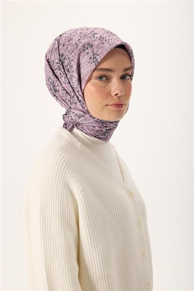 İnce Pamuk Soft Eşarp Pembe-Antrasit Desenli Tok Duruşlu Kaymaz 90x90