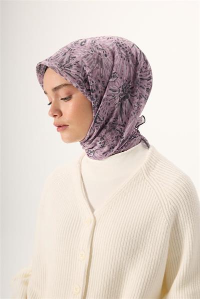 İnce Pamuk Soft Eşarp Pembe-Antrasit Desenli Tok Duruşlu Kaymaz 90x90