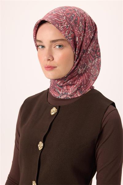 İnce Pamuk Soft Eşarp Çilek Kırmızısı-Antrasit Desenli Tok Duruşlu Kaymaz 90x90