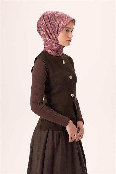 İnce Pamuk Soft Eşarp Çilek Kırmızısı-Antrasit Desenli Tok Duruşlu Kaymaz 90x90