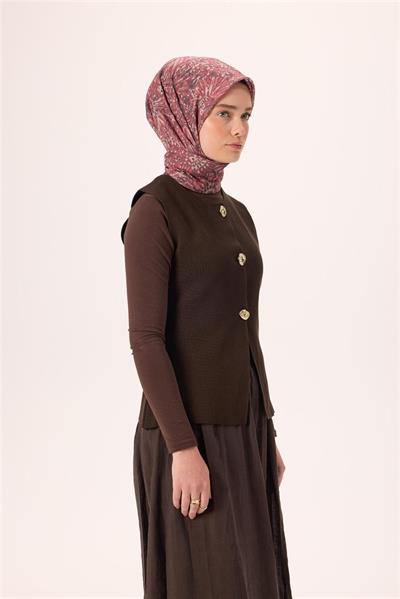 İnce Pamuk Soft Eşarp Çilek Kırmızısı-Antrasit Desenli Tok Duruşlu Kaymaz 90x90