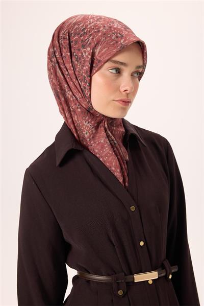 İnce Pamuk Soft Eşarp Kiremit-Bordo Desenli Tok Duruşlu Kaymaz 90x90