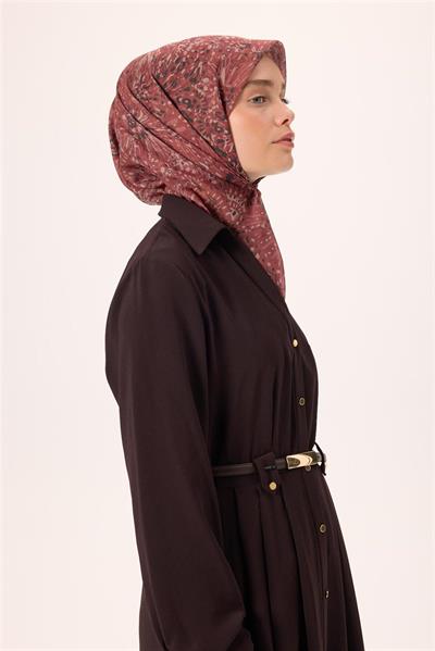 İnce Pamuk Soft Eşarp Kiremit-Bordo Desenli Tok Duruşlu Kaymaz 90x90