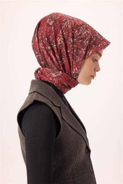 İnce Pamuk Soft Eşarp Bordo-Krem Desenli Kaymaz Dokulu Tok Duruşlu 90x90