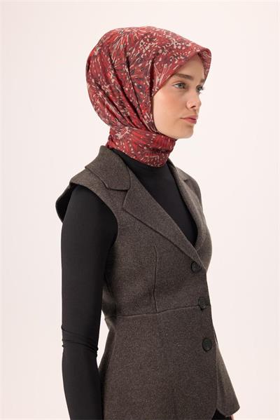 İnce Pamuk Soft Eşarp Bordo-Krem Desenli Kaymaz Dokulu Tok Duruşlu 90x90