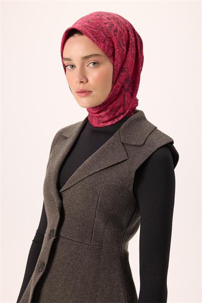 İnce Pamuk Soft Eşarp Fuşya-Bordo Desenli Kaymaz Dokulu Tok Duruşlu 90x90