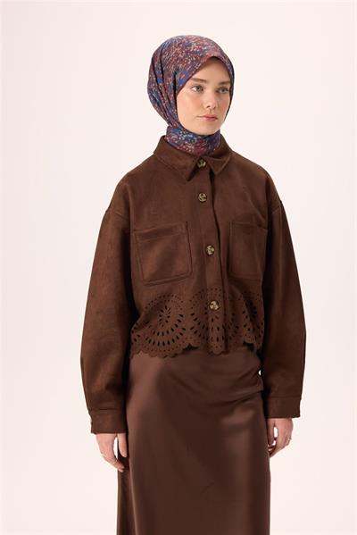 İnce Pamuk Soft Eşarp Kahverengi-Saks Desenli Kaymaz Dokulu Tok Duruşlu 90x90