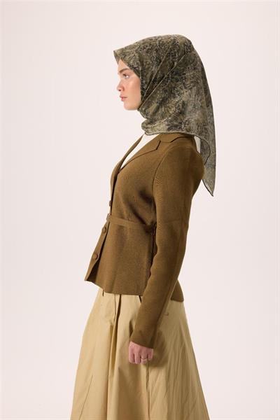 İnce Pamuk Soft Eşarp Yeşil-Koyu Yeşil Desenli Kaymaz Dokulu Tok Duruşlu 90x90