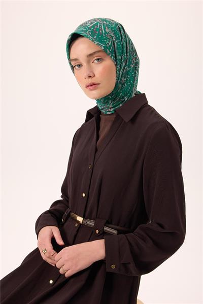 İnce Pamuk Soft Eşarp Petrol Yeşili-Patina Desenli Kaymaz Dokulu Tok Duruşlu 90x90