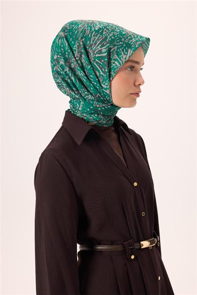 İnce Pamuk Soft Eşarp Petrol Yeşili-Patina Desenli Kaymaz Dokulu Tok Duruşlu 90x90