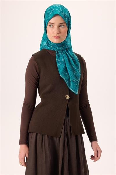 İnce Pamuk Soft Eşarp Gök Mavi-Koyu Mavi Desenli Kaymaz Dokulu Tok Duruşlu 90x90