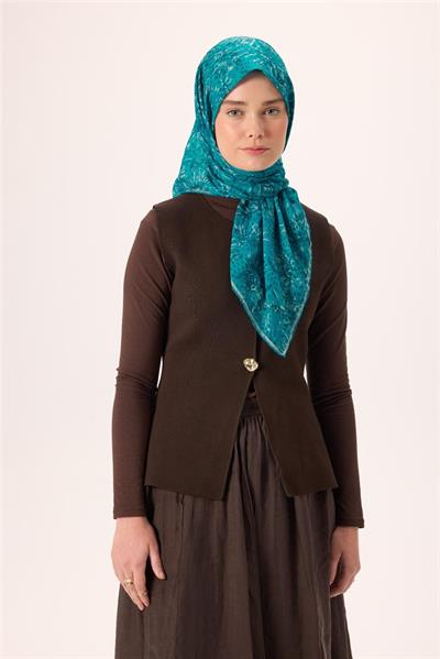 İnce Pamuk Soft Eşarp Gök Mavi-Koyu Mavi Desenli Kaymaz Dokulu Tok Duruşlu 90x90