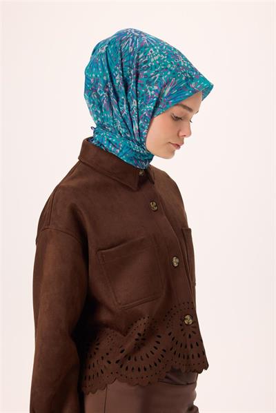 İnce Pamuk Soft Eşarp Eflatun-Gece Mavisi Desenli Kaymaz Dokulu Tok Duruşlu 90x90