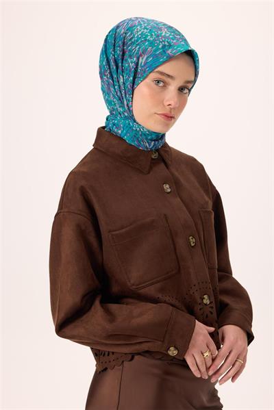 İnce Pamuk Soft Eşarp Eflatun-Gece Mavisi Desenli Kaymaz Dokulu Tok Duruşlu 90x90