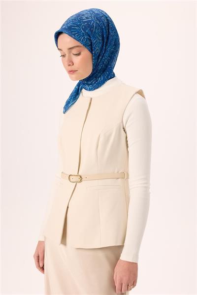 İnce Pamuk Soft Eşarp Lacivert-Bebe Mavi Desenli Kaymaz Dokulu Tok Duruşlu 90x90